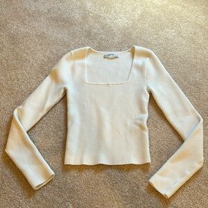 Long-Sleeve Square Neck Sweater Top XS